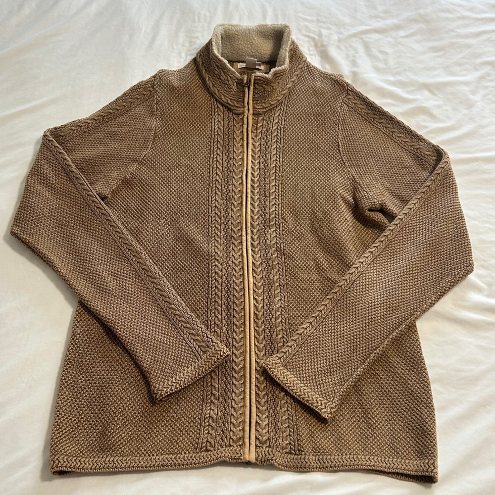Carbon 2 Cobalt Mens Brown Cotton Cable Knit Full Zip Sweater Fleece Neck Size M